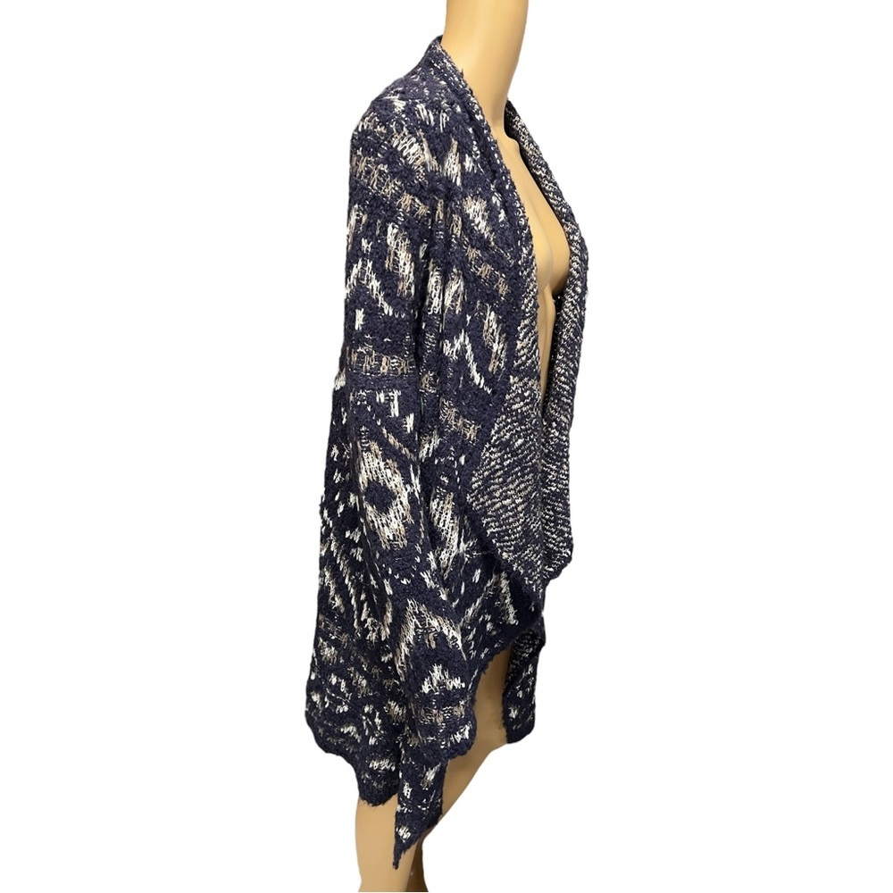 Lucky Brand Geo Intarsia Wrap Waterfall Sweater Size Small Wool Blend Size M - Picture 2 of 8